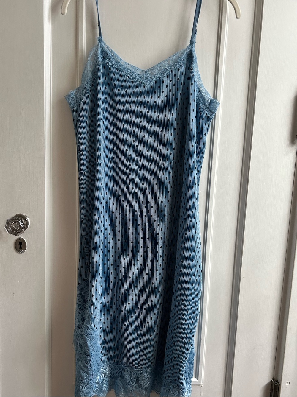 Free People Margot Blue Polka Dot Slip Lace Midi Dress Size 6